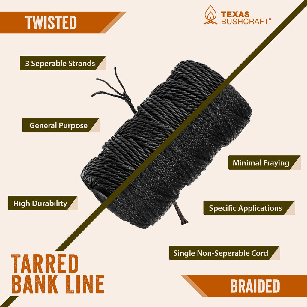 SGT KNOTS Tarred Twine - 100% Nylon Bank Line for Bushcraft, Netting, Gear  Bundles, Construction, Lacing Twisted Cord, Weatherproof | #36-1/4 lb