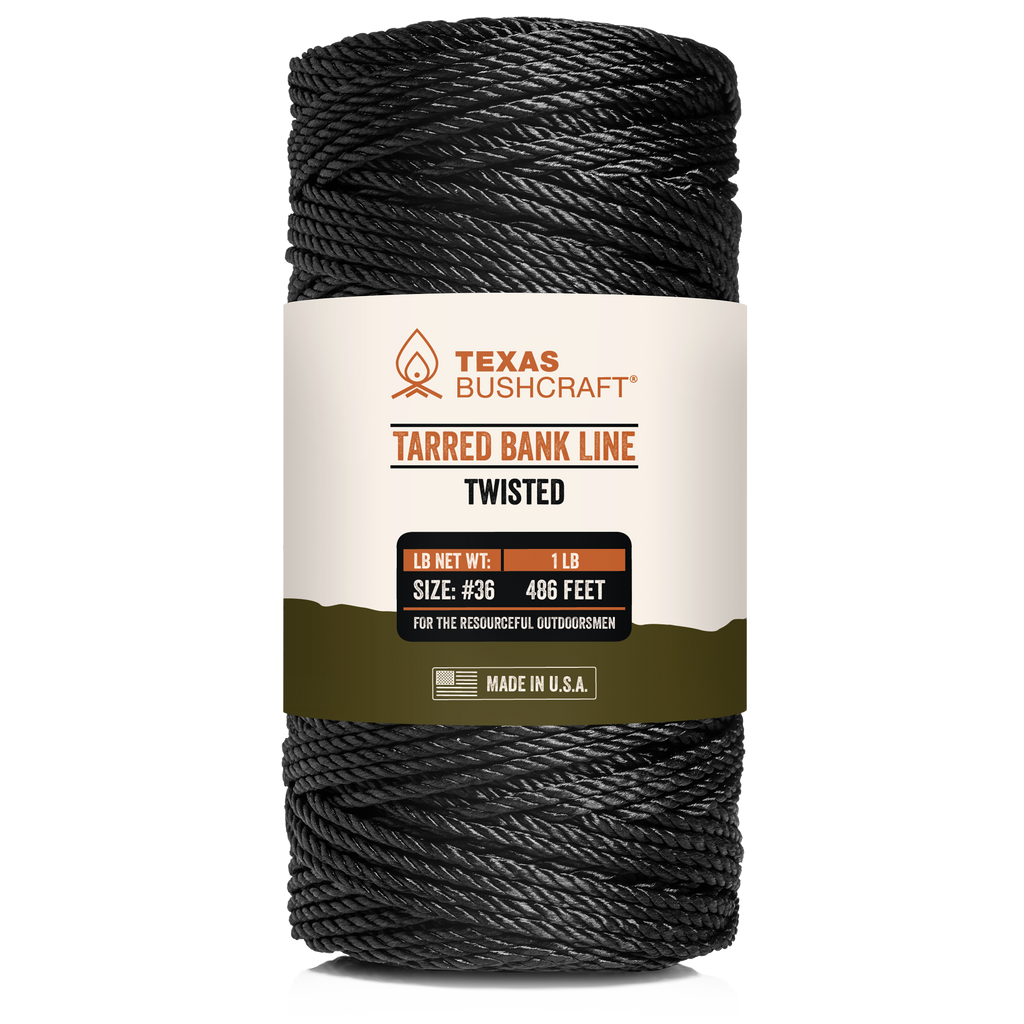 Texas Bushcraft Tarred Bank Line Twine - #36 Black Nylon String